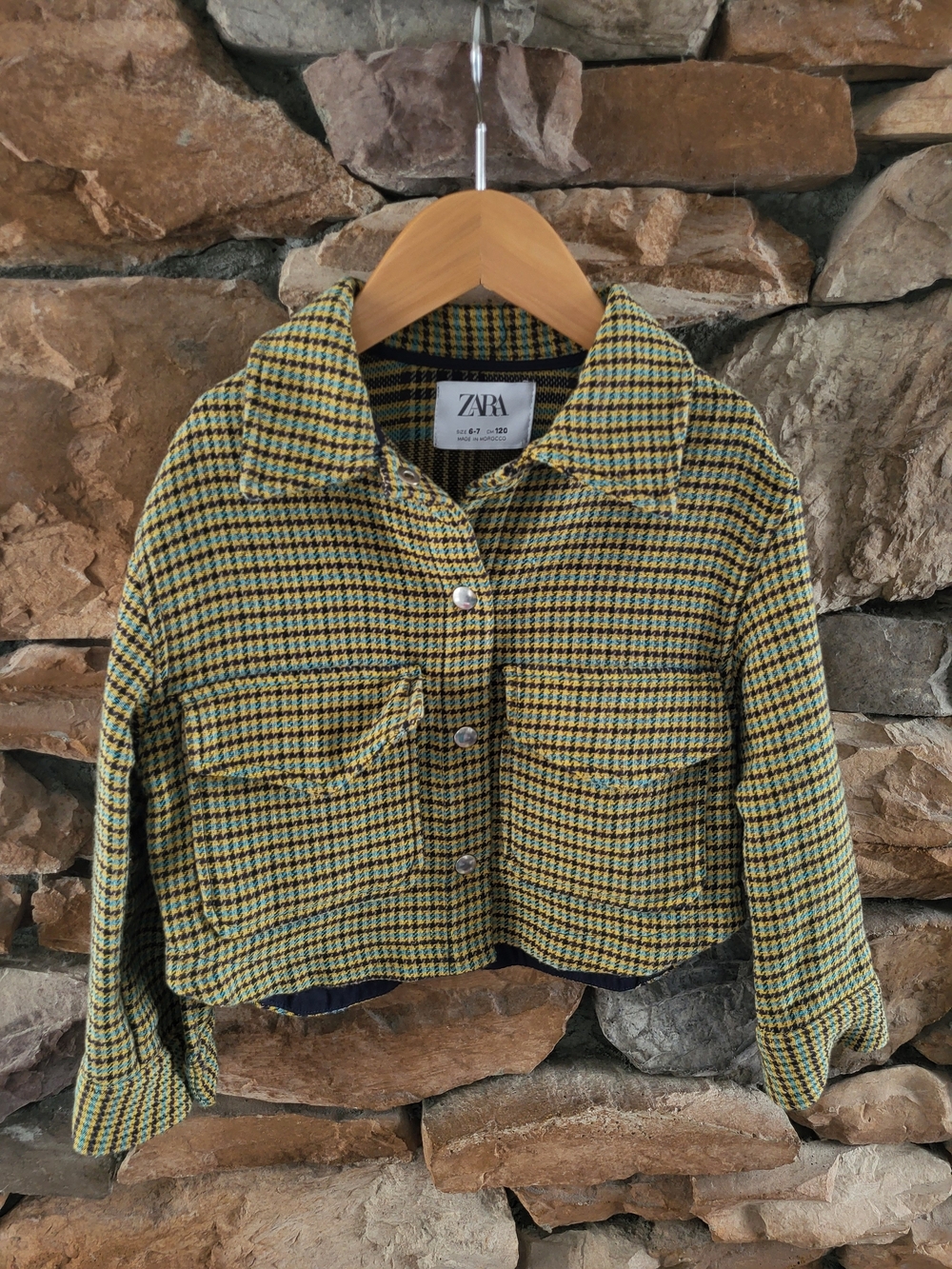 Zara Girls Yellow & Black Houndstooth Cropped Jacket Preppy Chic Academia Grunge